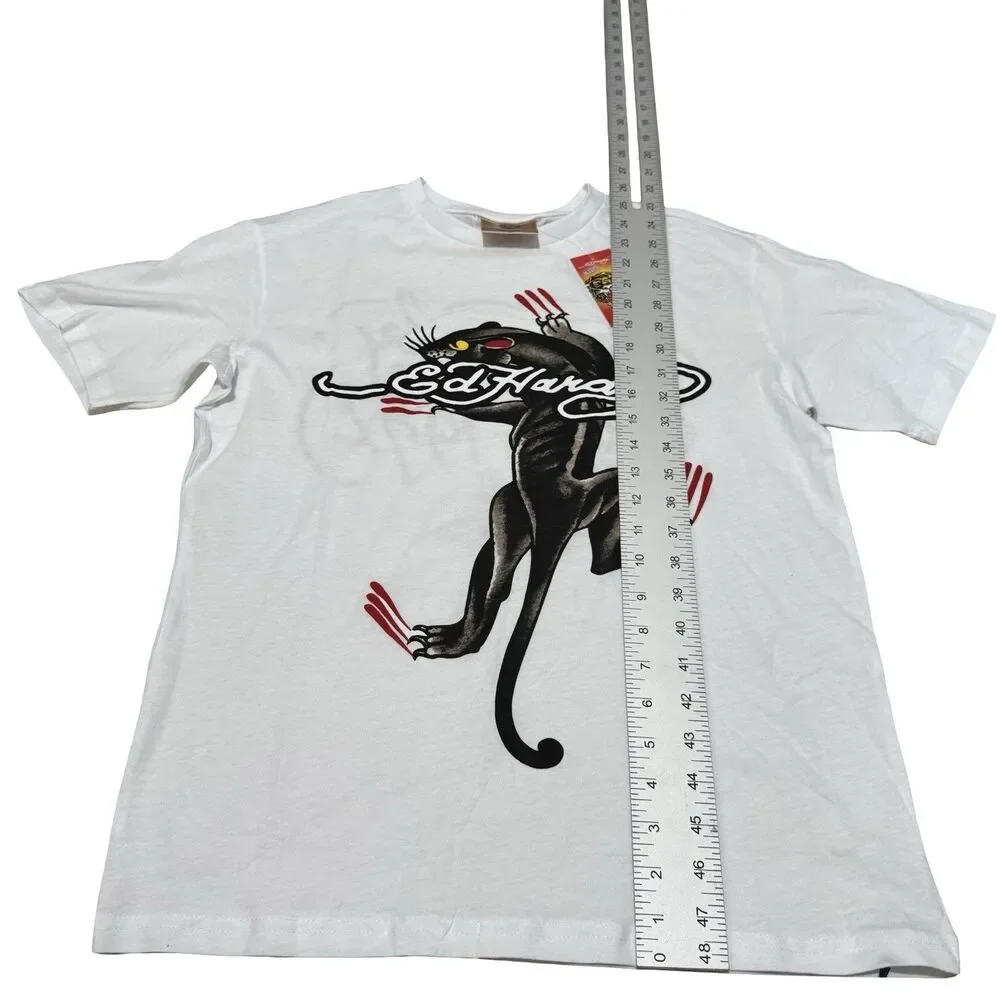 NWT ED HARDY White Black PantherShort Sleeve T SHIRT KIDS XLarge Back Design Too